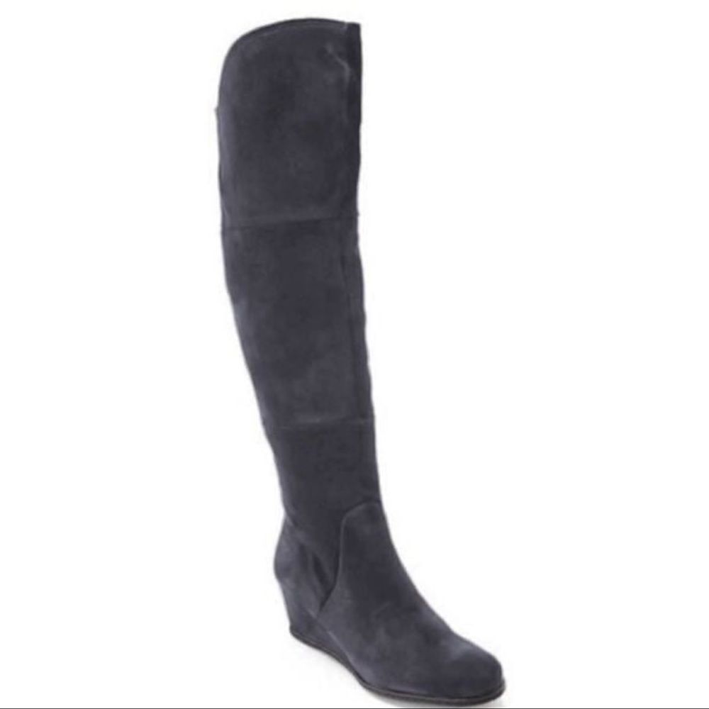 Franco Sarto Abela Suede Over-the-Knee Charcoal Gray Zip Boots Sz 6